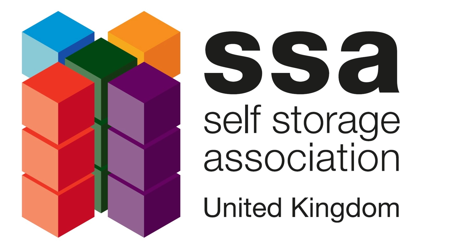 The logo for the Self Storage Association United Kingdom showcases stylised, colorful blocks resembling buildings on the left, echoing a Portland self storage vibe, with the text ssa self storage association United Kingdom proudly displayed on the right.