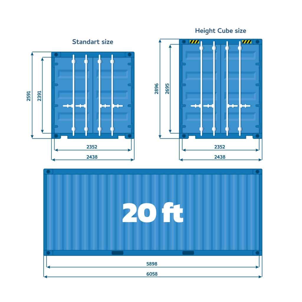 20 feet storage container dimensions