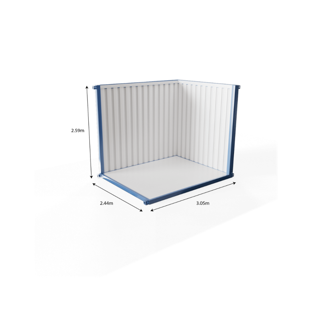 Visual representation of container dimensions 10ft, including length, width, and height.