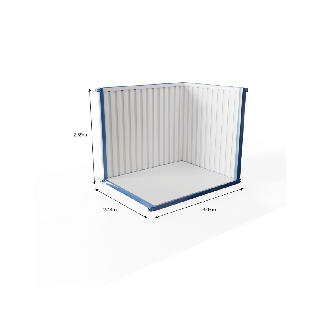 Visual representation of container dimensions 10ft, including length, width, and height.
